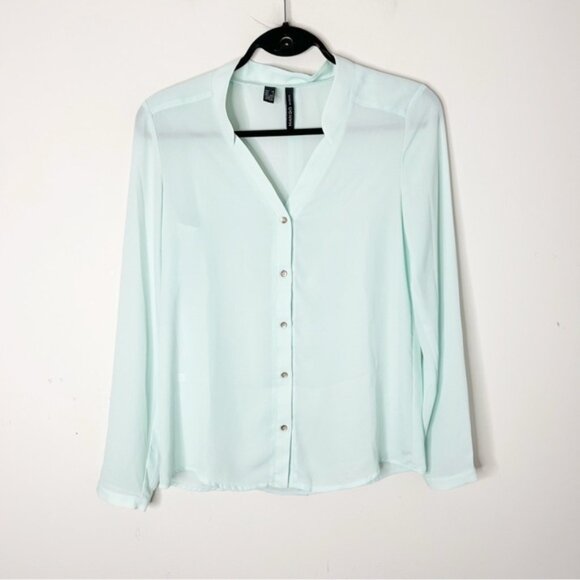 MANGO Button Down Blouse Sheer Crepe Long sleeve Mint green size XS - Picture 7 of 11